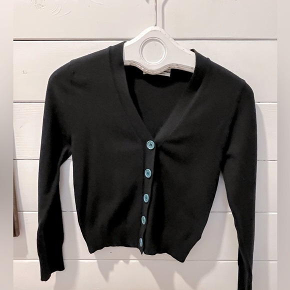 Urban Outfitters Black Cropped Cardigan – Turquoise Buttons, Size S - Picture 1 of 8